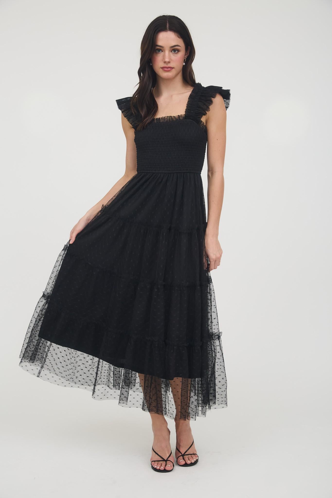 Polka Dot Chiffon Tiered Midi Dress