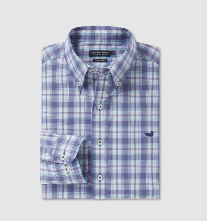 Benton Performance Plaid Dress Shirt Mountain Purple & Teal