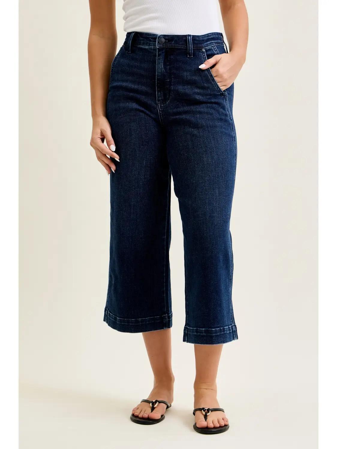 Judy Blue HW Dark Ankle Wide Trouser