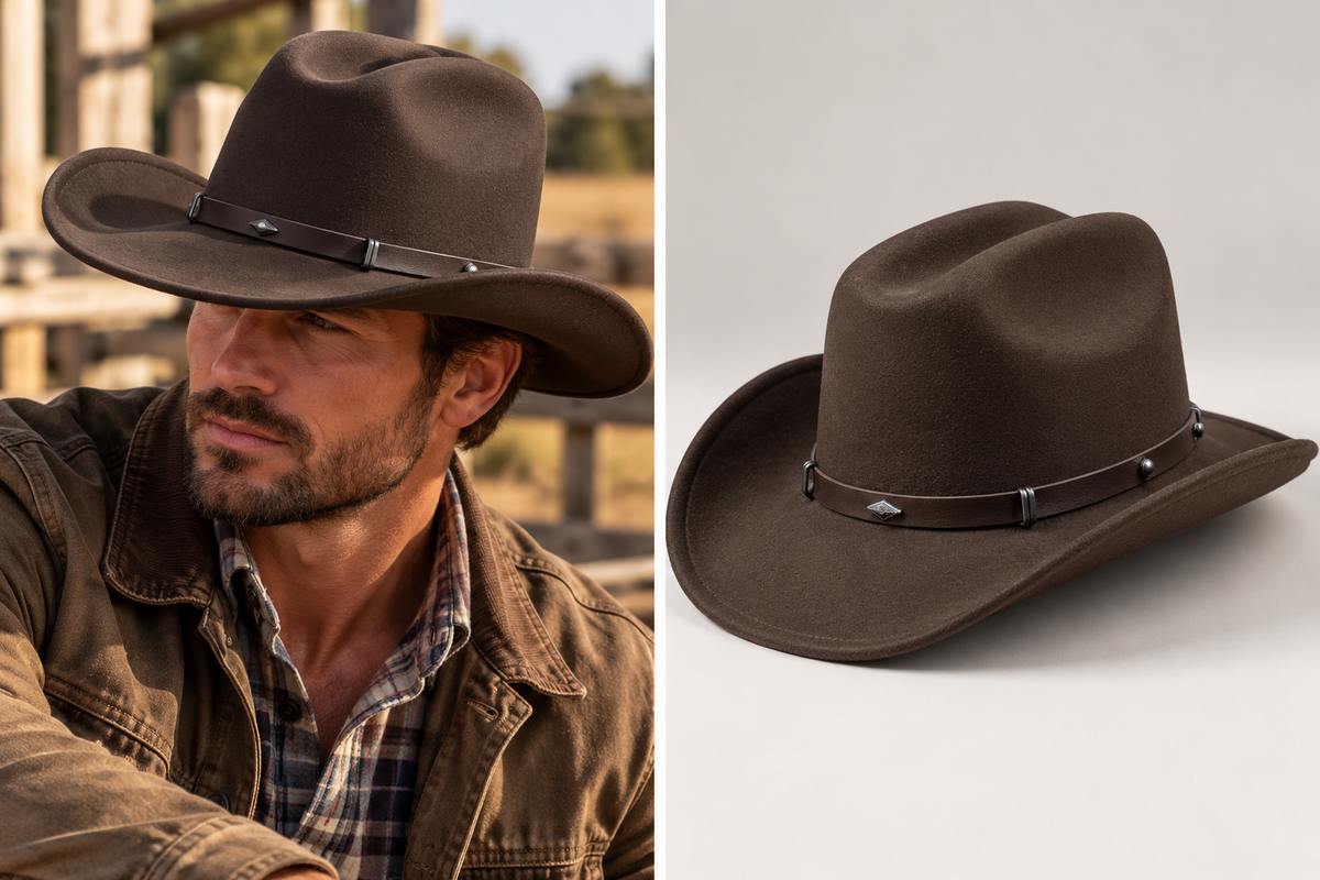 Faux Felt Cattleman's Crease Cowboy with Faux Leather Band
