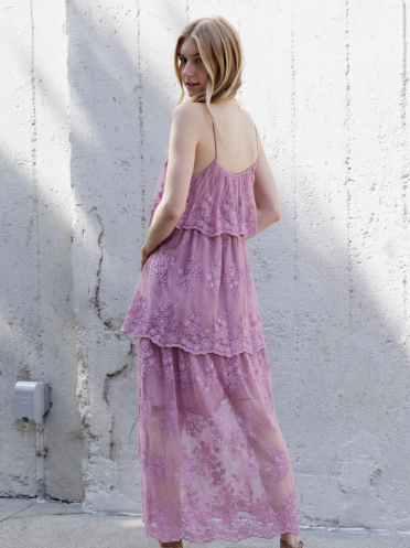Orchard Floral Tiered Lace Midi Dress