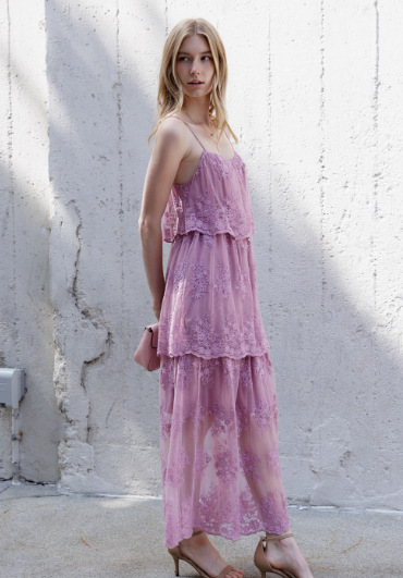 Orchard Floral Tiered Lace Midi Dress