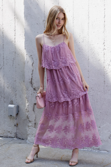 Orchard Floral Tiered Lace Midi Dress