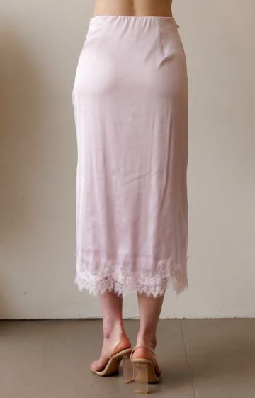 Lavender Satin Lace Midi Skirt