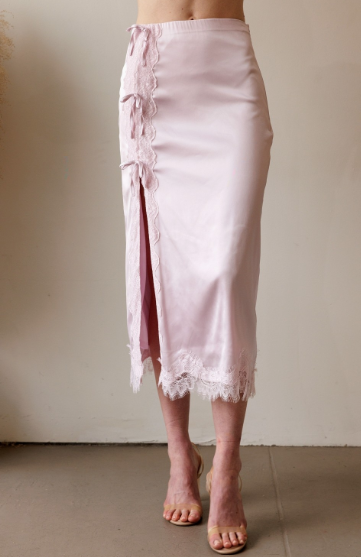 Lavender Satin Lace Midi Skirt