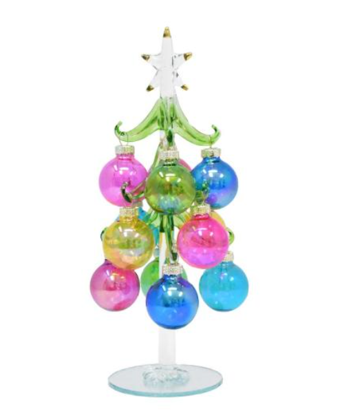 Green Glass Tree 8 inch with Translucent Ornaments