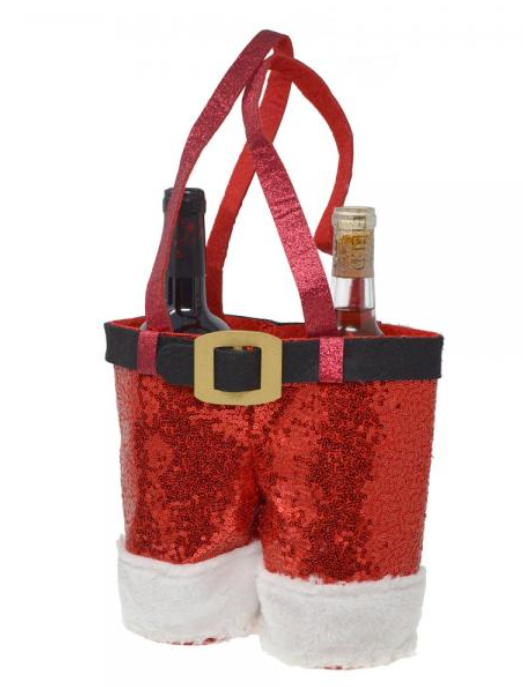 Red Glitter Wine Santa Pants for 750ml Bottles
