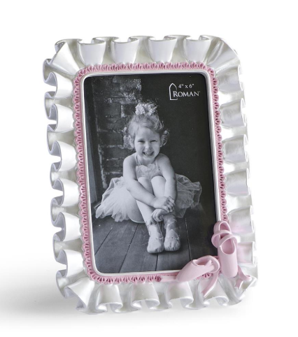 8"H WHITE RUFFLE BALLET FRAME HOLDS 4X6 PHOTO