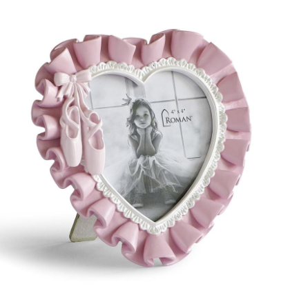 5.75"H PINK BALLET HEART FRAME HOLDS 4X4 PHOTO