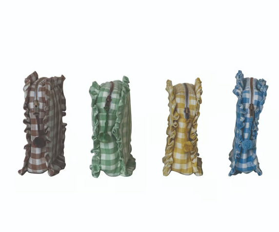 Woven Cotton Zip Pouch w Check Pattern