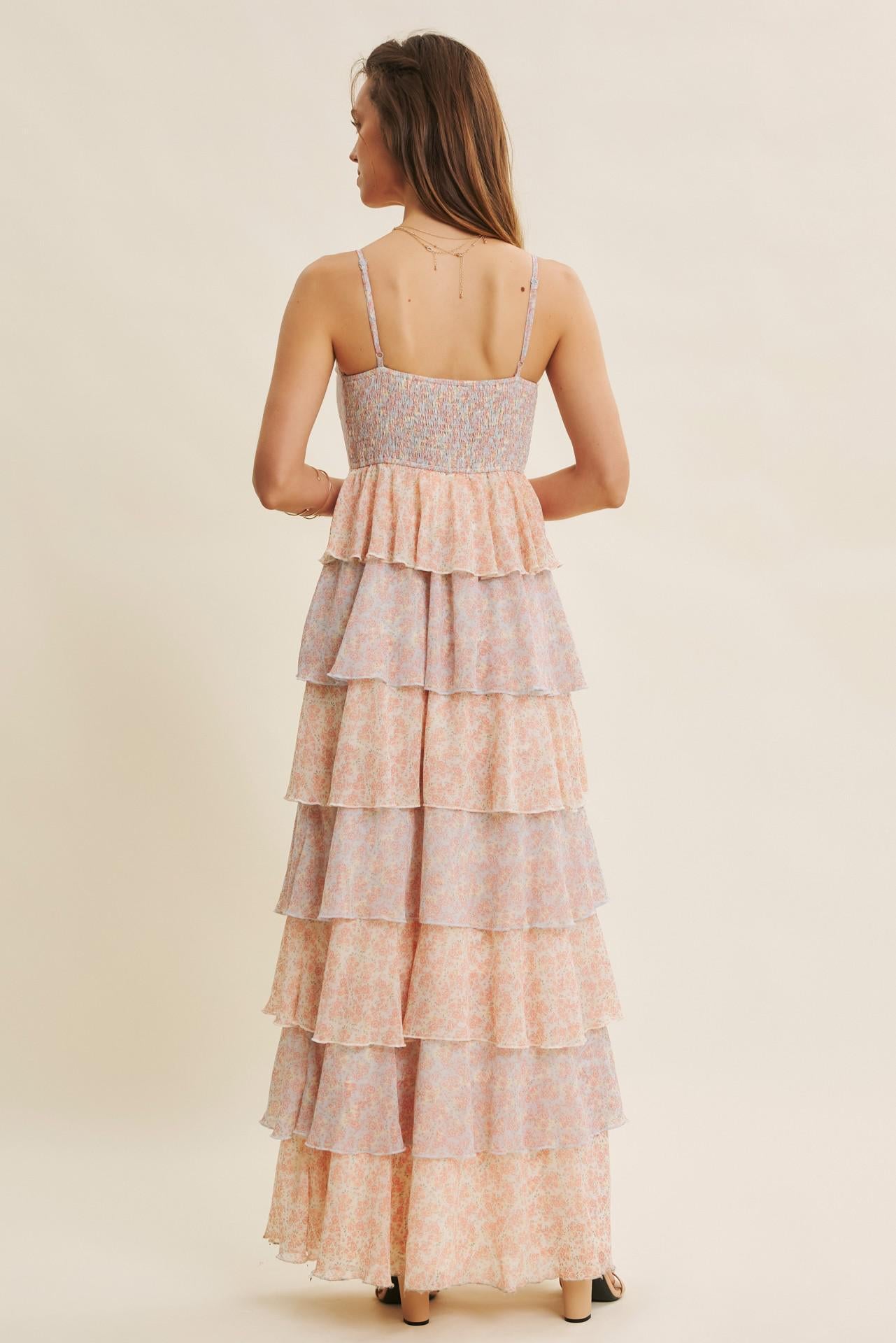 Romantic Story Cascading Tiered Ruffle Maxi Dress