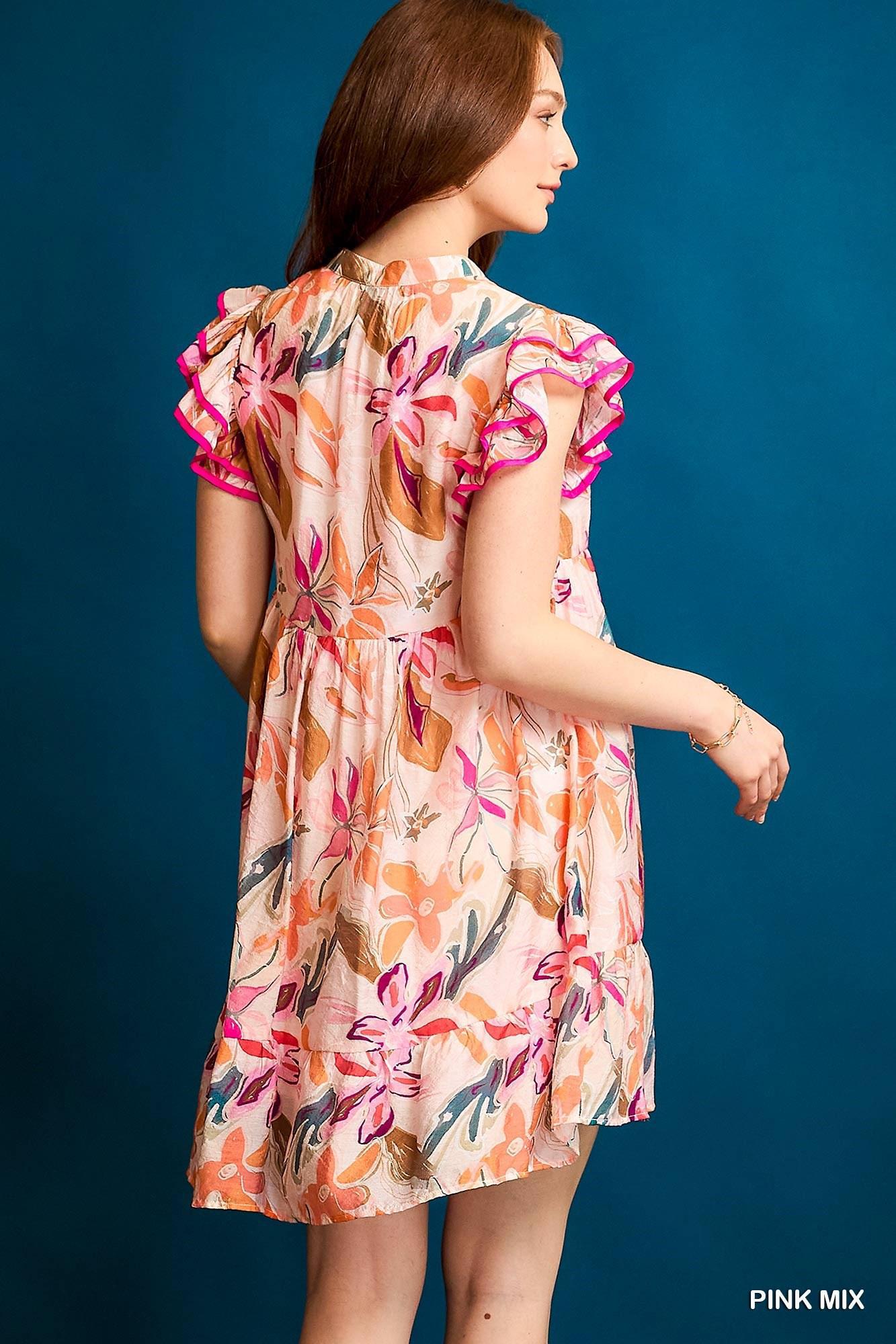 Floral Breeze Ruffle Sleeve Dress