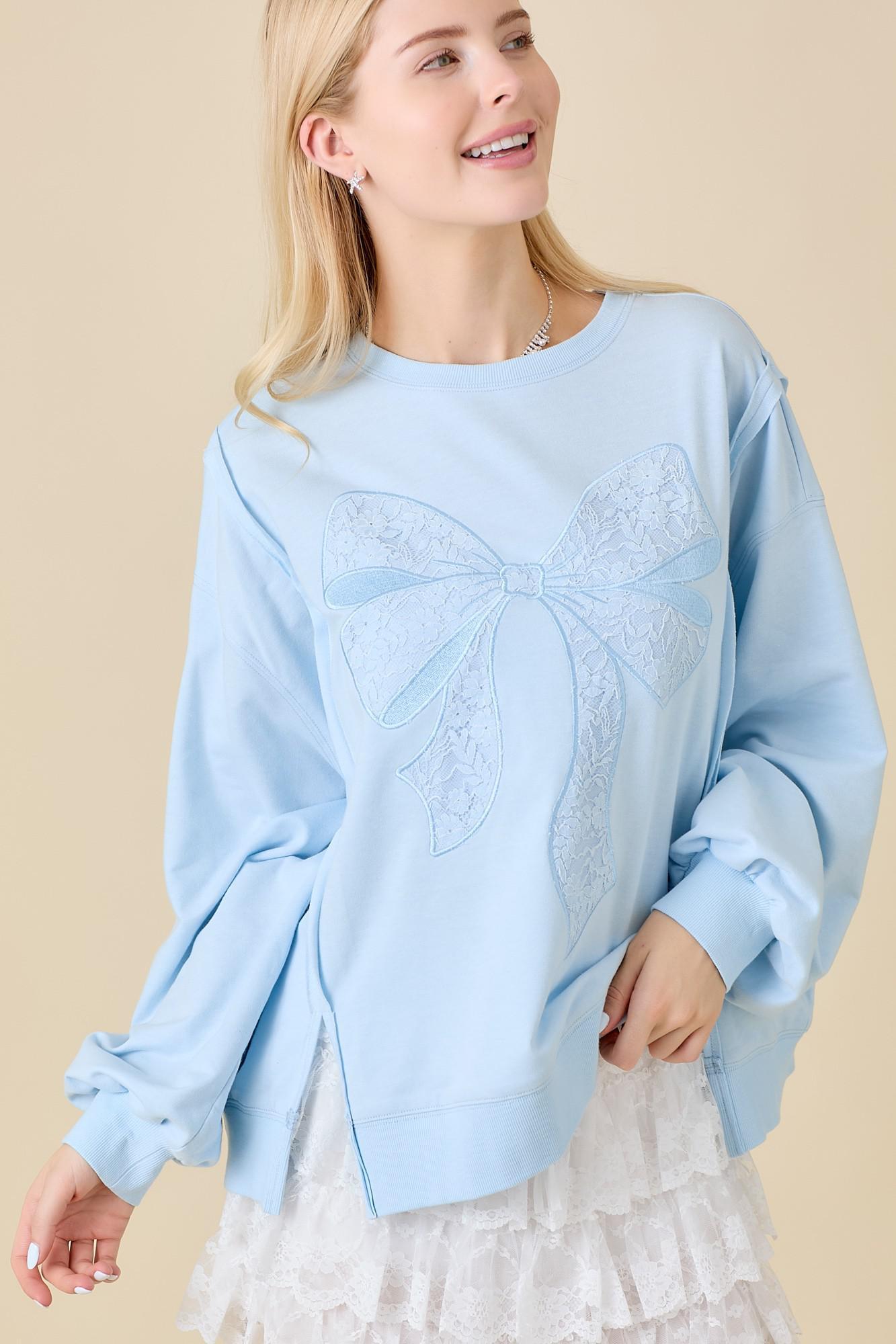 Lace Ribbon Bow Crewneck