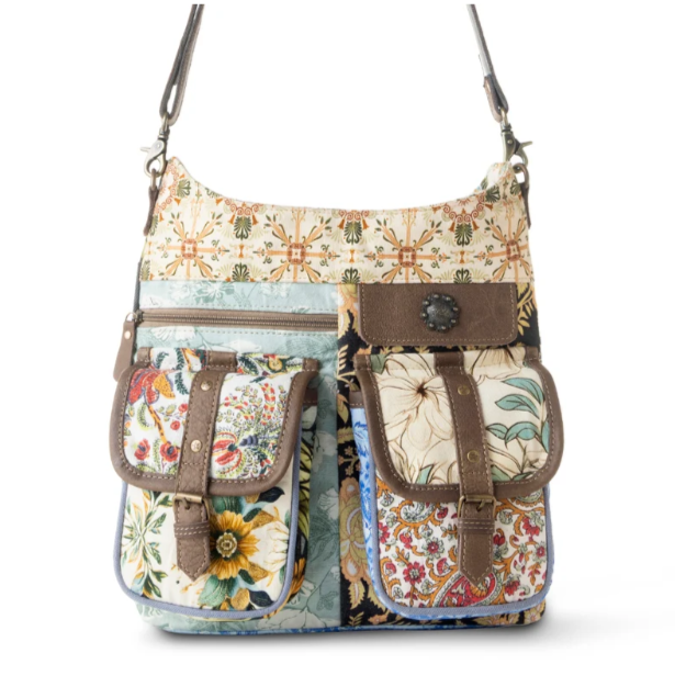 Le Fleur Bel Cowgirl Shoulder Bag for Women in yellow floral with leather and Concho details