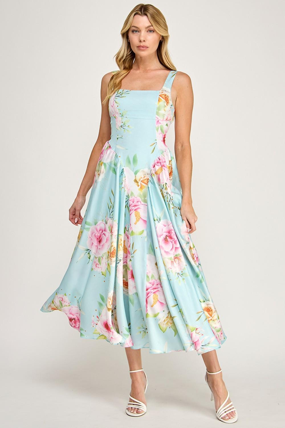 Pastel Garden Open-Back Midi Dress