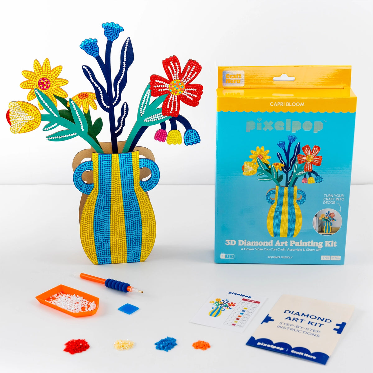 Craft Hero Pixelpop™ - Capri Bloom - 3D Diamond Art Vase Decor Kit