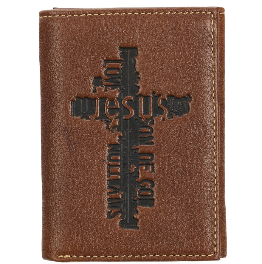 Names of Jesus Classic Brown Full Grain Leather Trifold Wallet