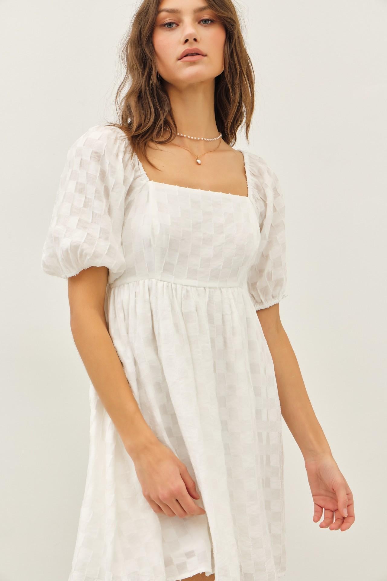 Smocked Back Textured Babydoll Mini Dress