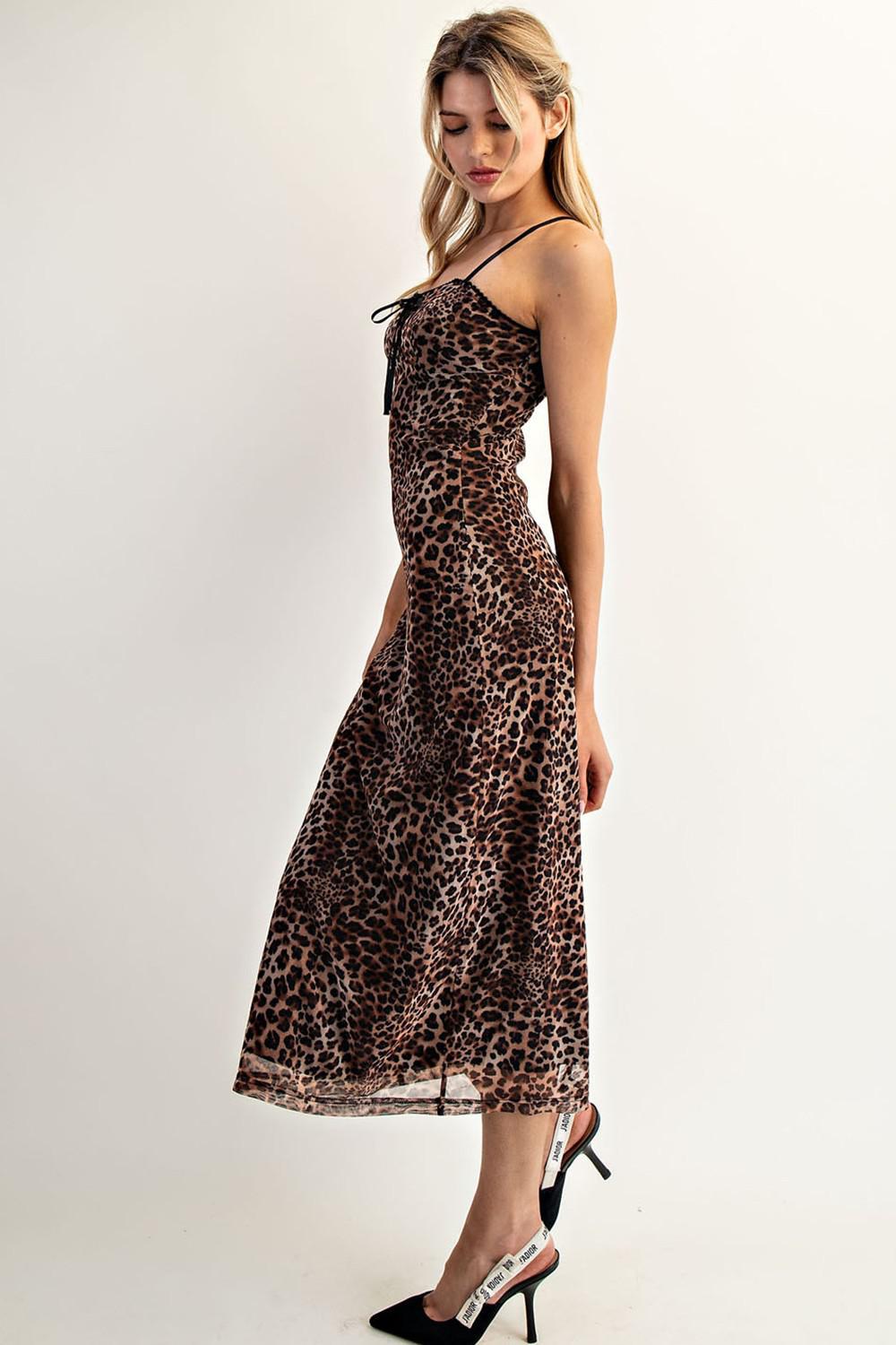 Leopard Printed Sleeveless Midi Dress