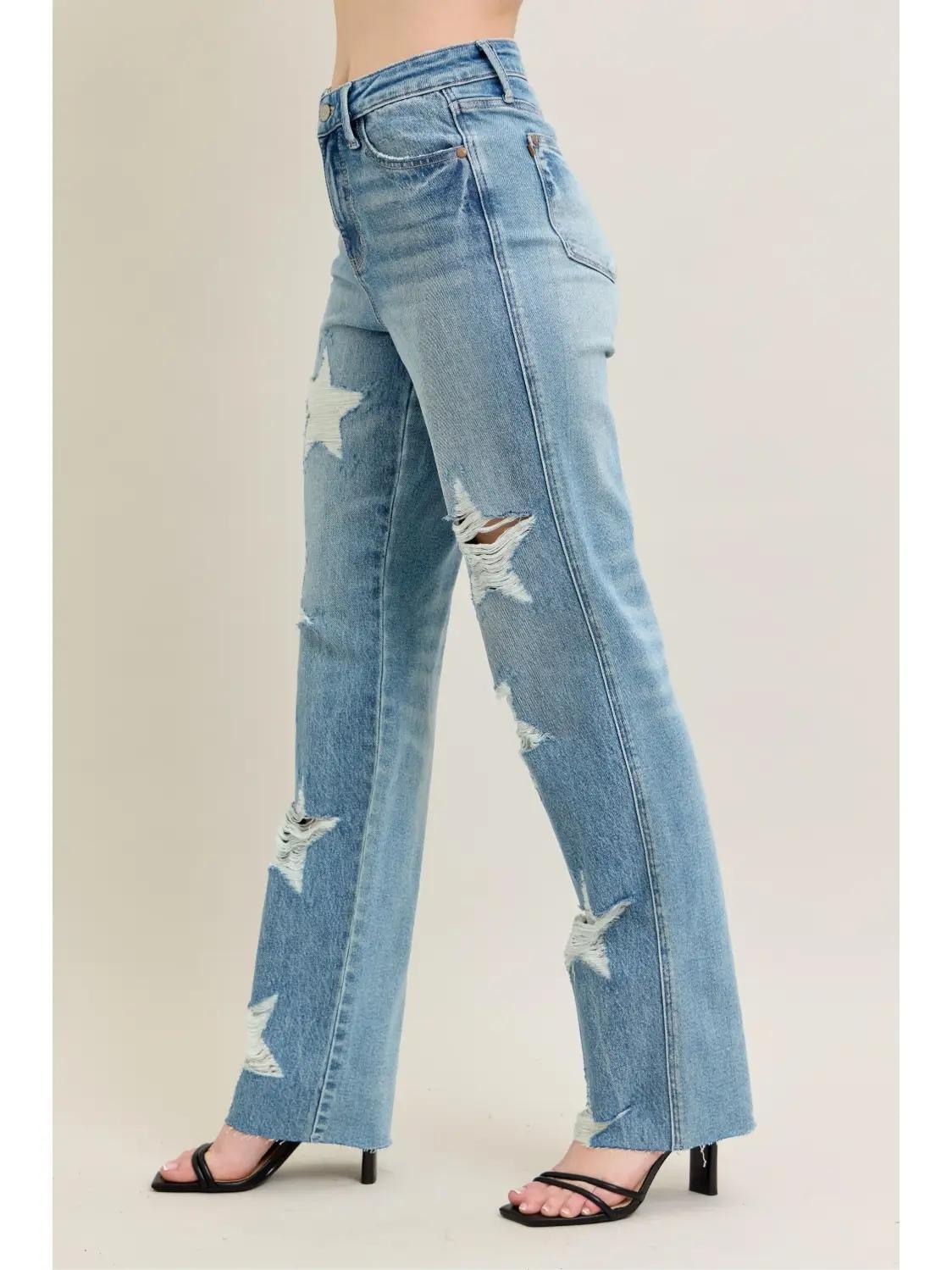 Judy Blue HW Rigid Magic Star Shaped Destroy 90's Straight