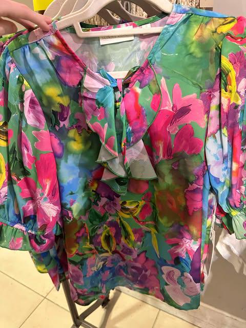 Green Floral Ruffle Blouse
