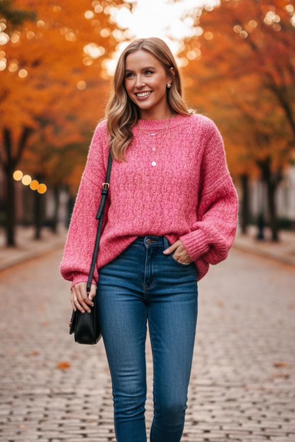 Cozy Coral Dreams Cable Knit Sweater