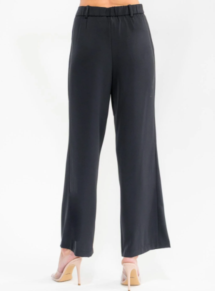 BLACK BUTTON CLOSURE WIDE LEG PANTS