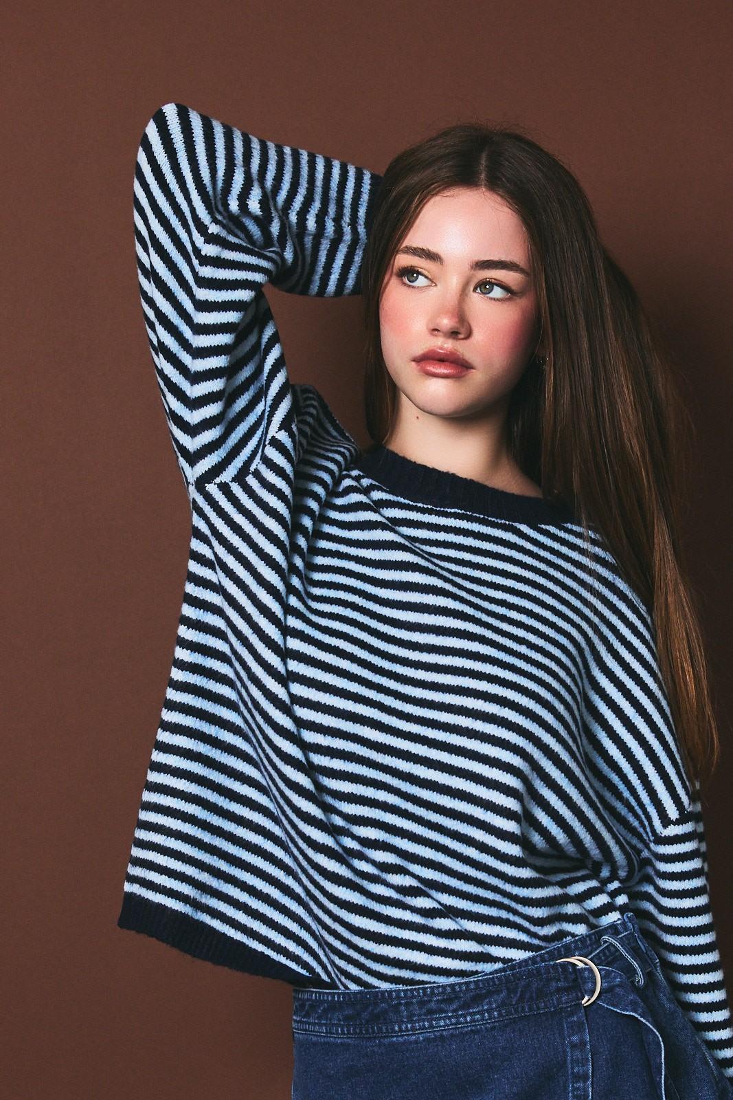 Soft Blue Stripe Knit Sweater Top