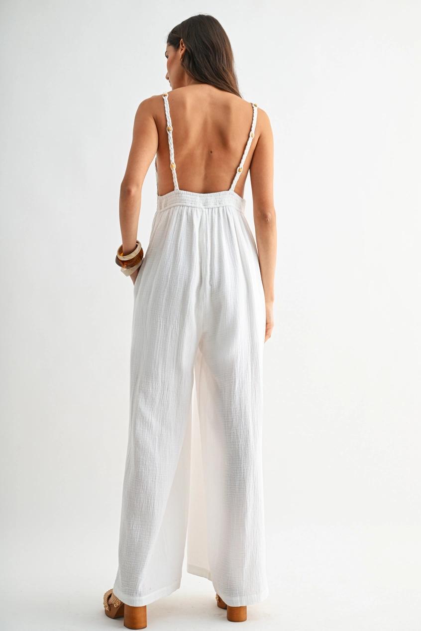 Wide Leg Jumpsuit with Crochet Lace