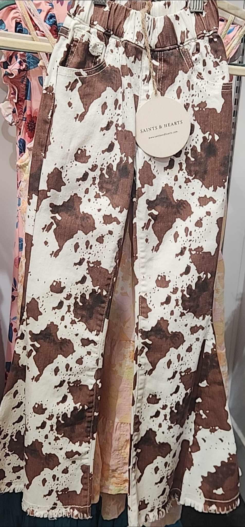 Yth Cow Print Flares