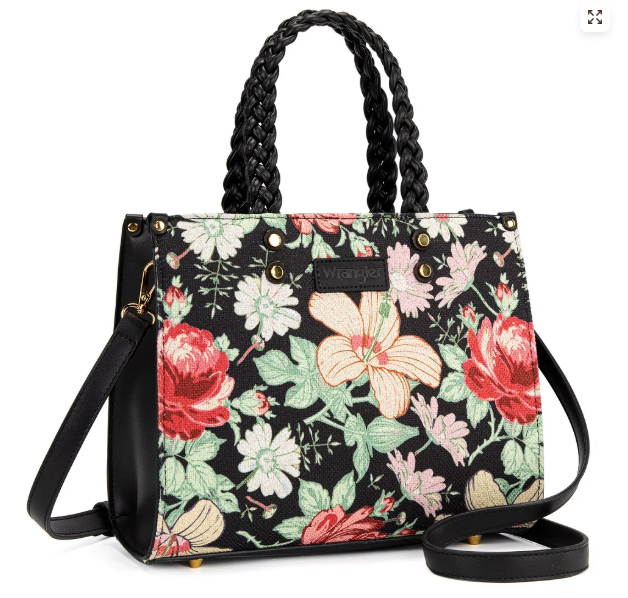Wrangler Floral Print Braided Tote Bag - Black