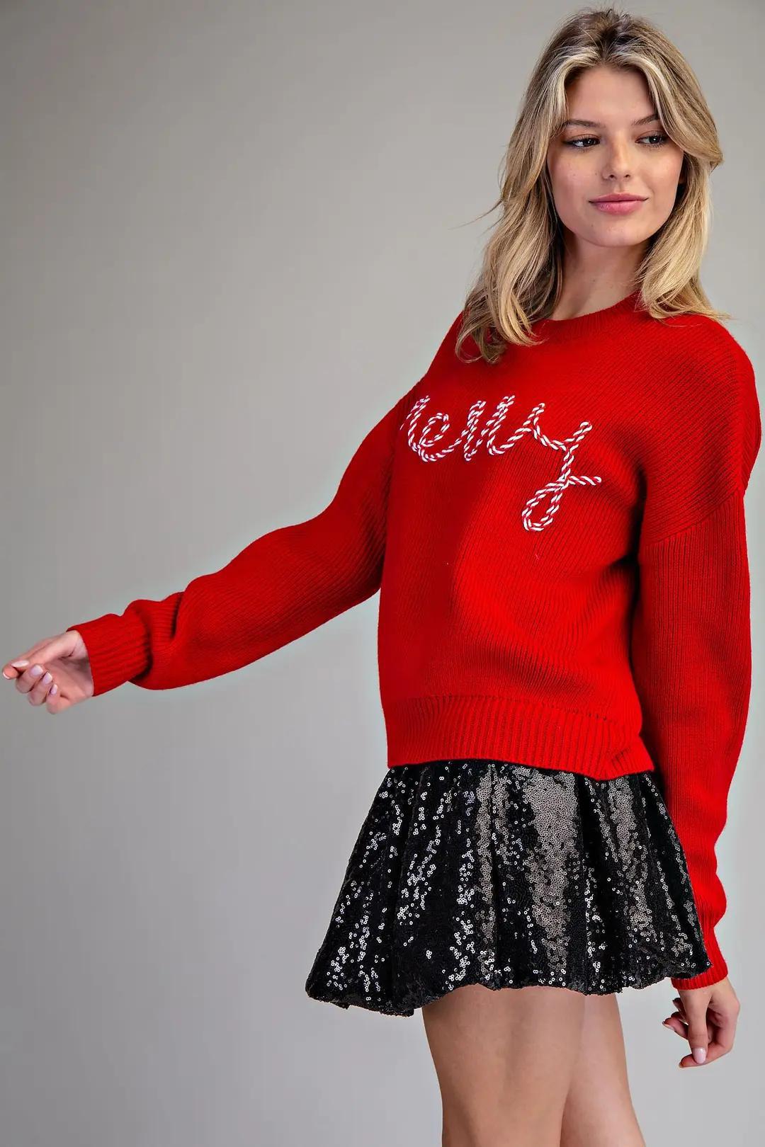 Candy Cane Merry Long Sleeve Sweater