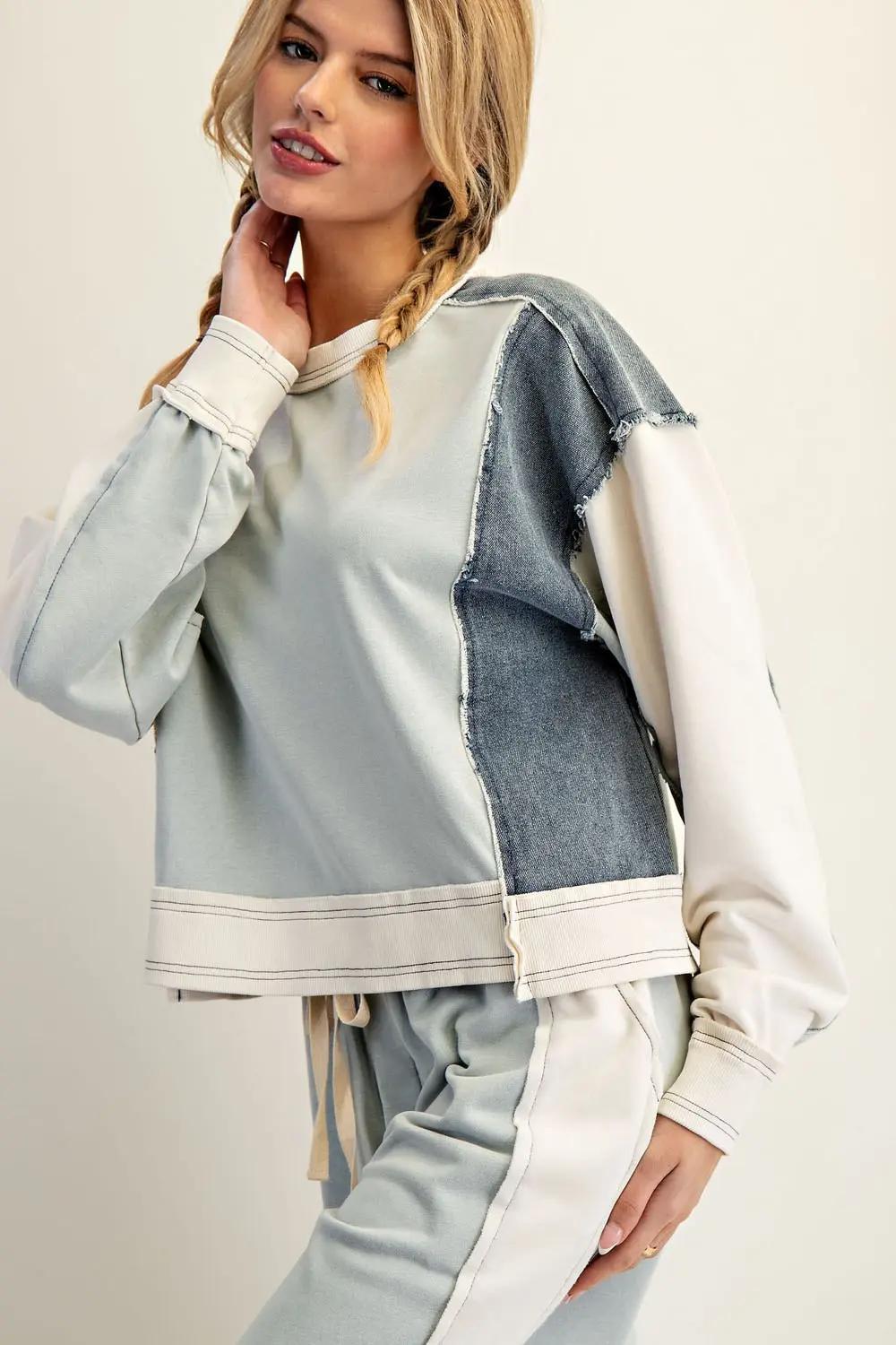 Frayed Sage Block Long Sleeve Pullover