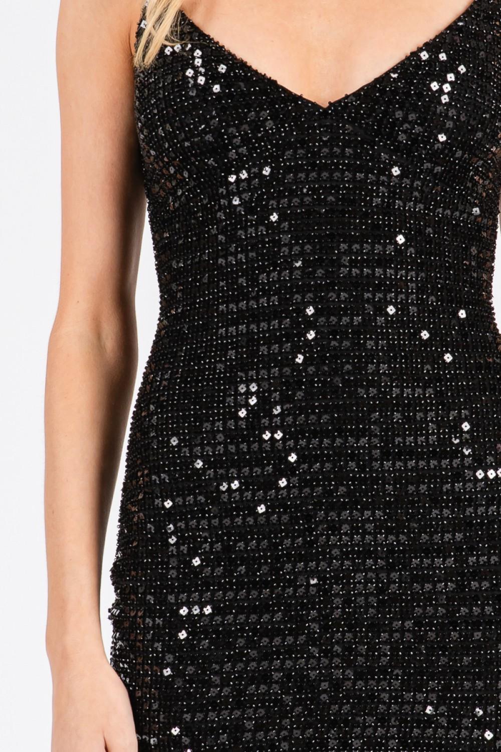 Black Sequin Beads Mini Dress