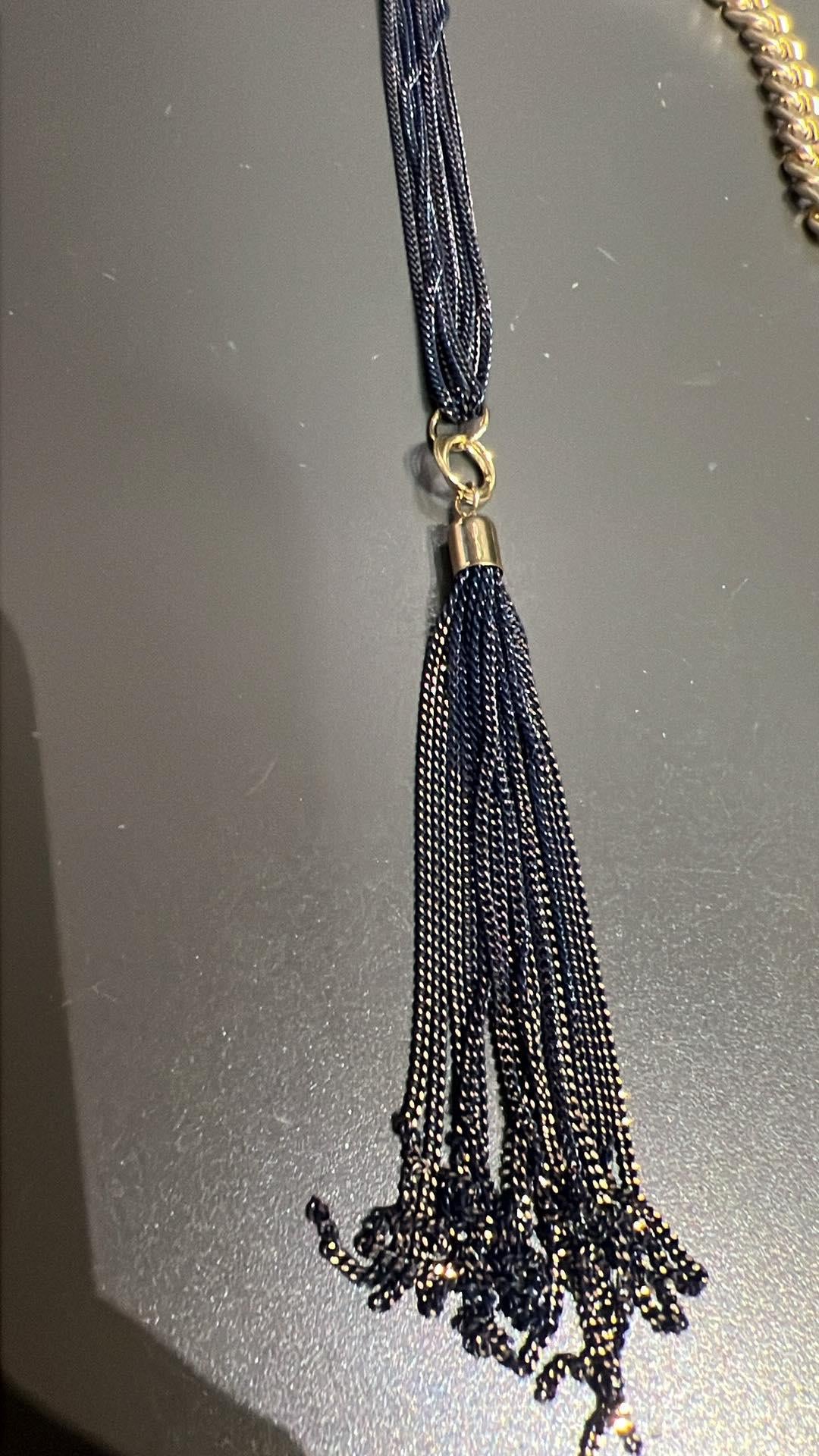 Navy Gold Chain Tassel Necklace