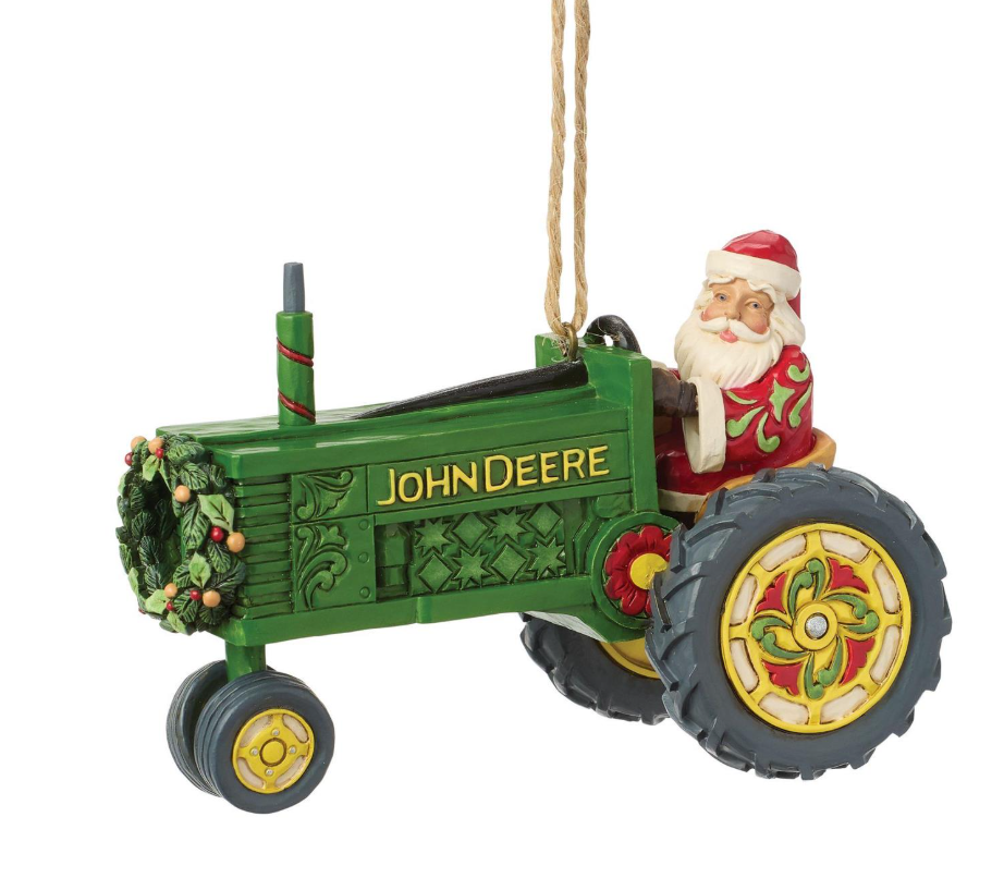 Santa John Deere Tractor Hanging Ornament