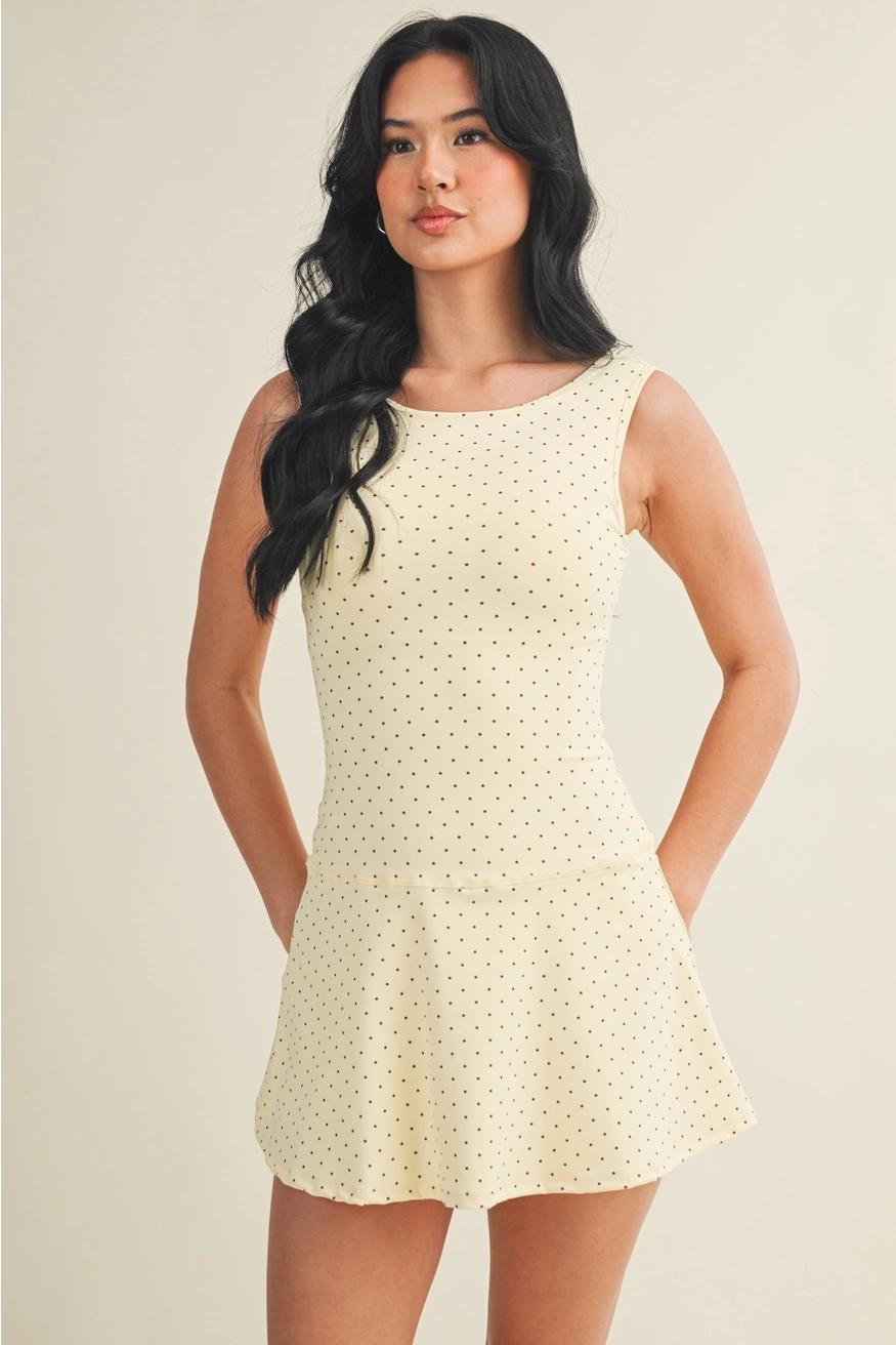 Polka Dot Print A-Line Mini Dress with Drop Waist