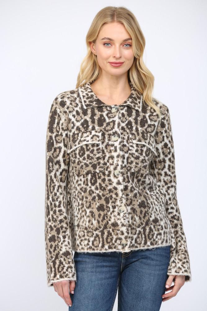 Animal Pattern Jacquard Knit Button Up