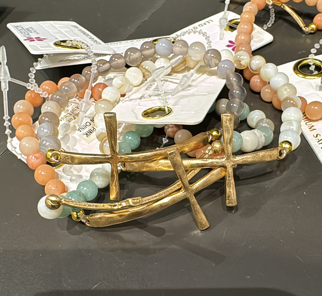 Small Beaded Stretch Cross Bracelet