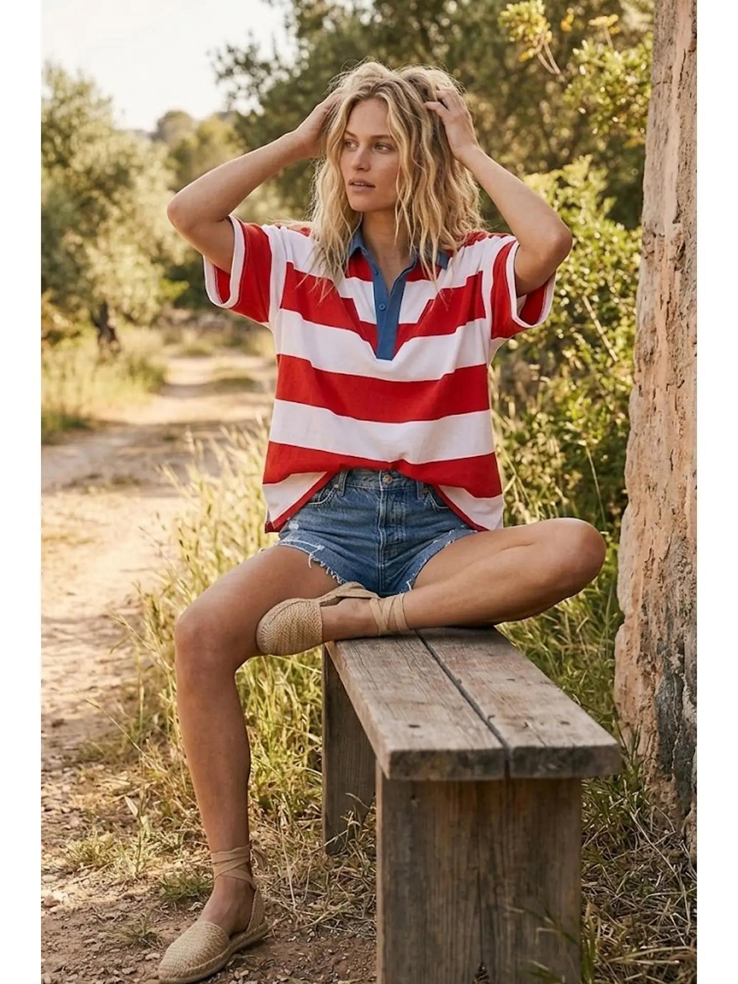 Gameday Americana Stripe Collared Top
