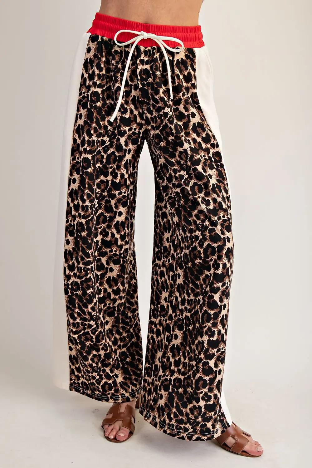 Contrasting Side Panel Leopard Sweatpants