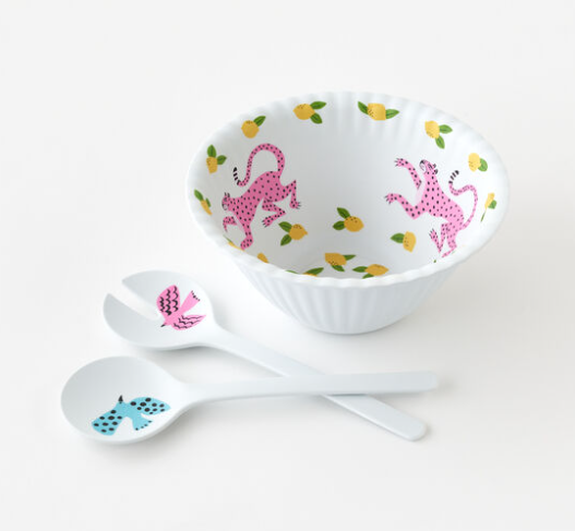 Leopard "Paper" Salad Bowl w/ Server