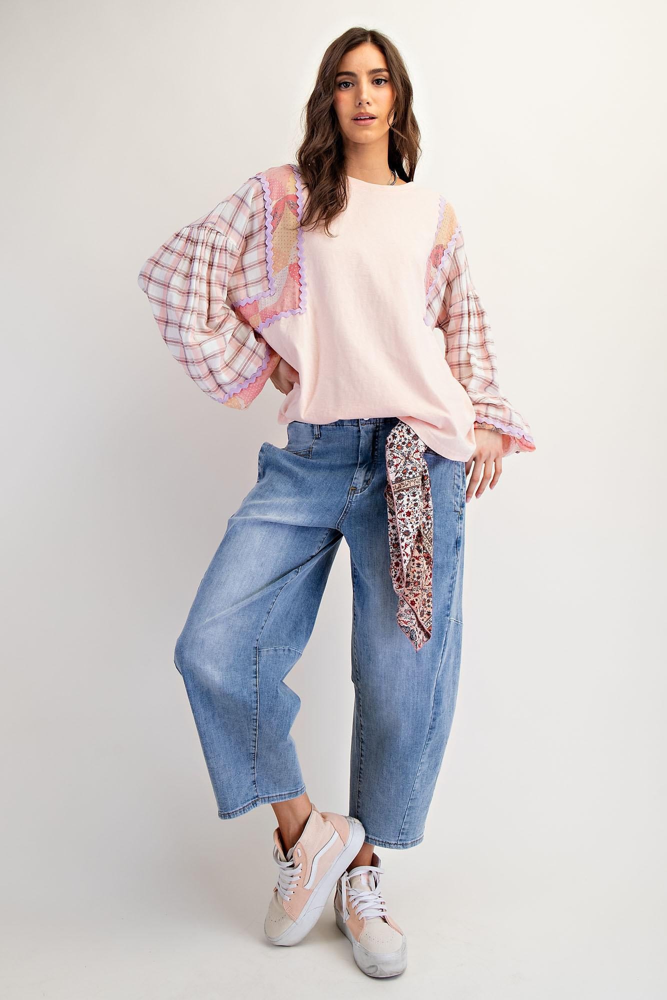 Plus Peach Mix Washed Knit Top