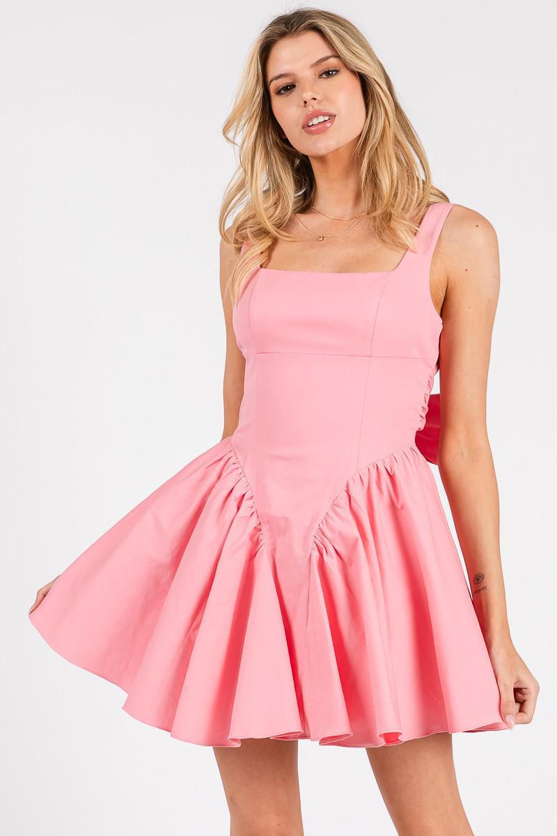 Pink Back Ribbon A Line Mini Dress