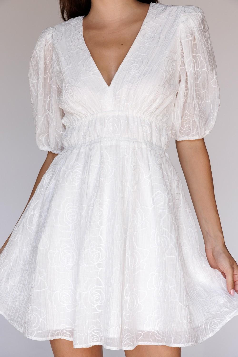 White Textured Rose Mini Dress