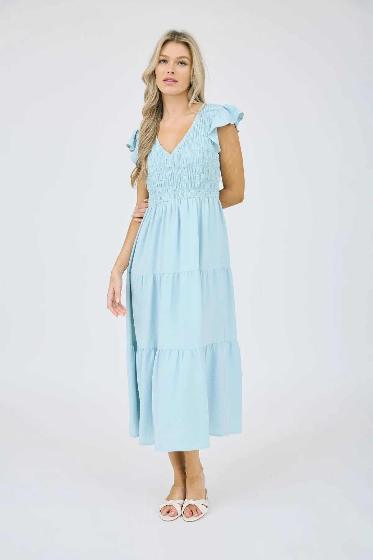 MINT FLUTTER SLEEVE MAXI DRESS