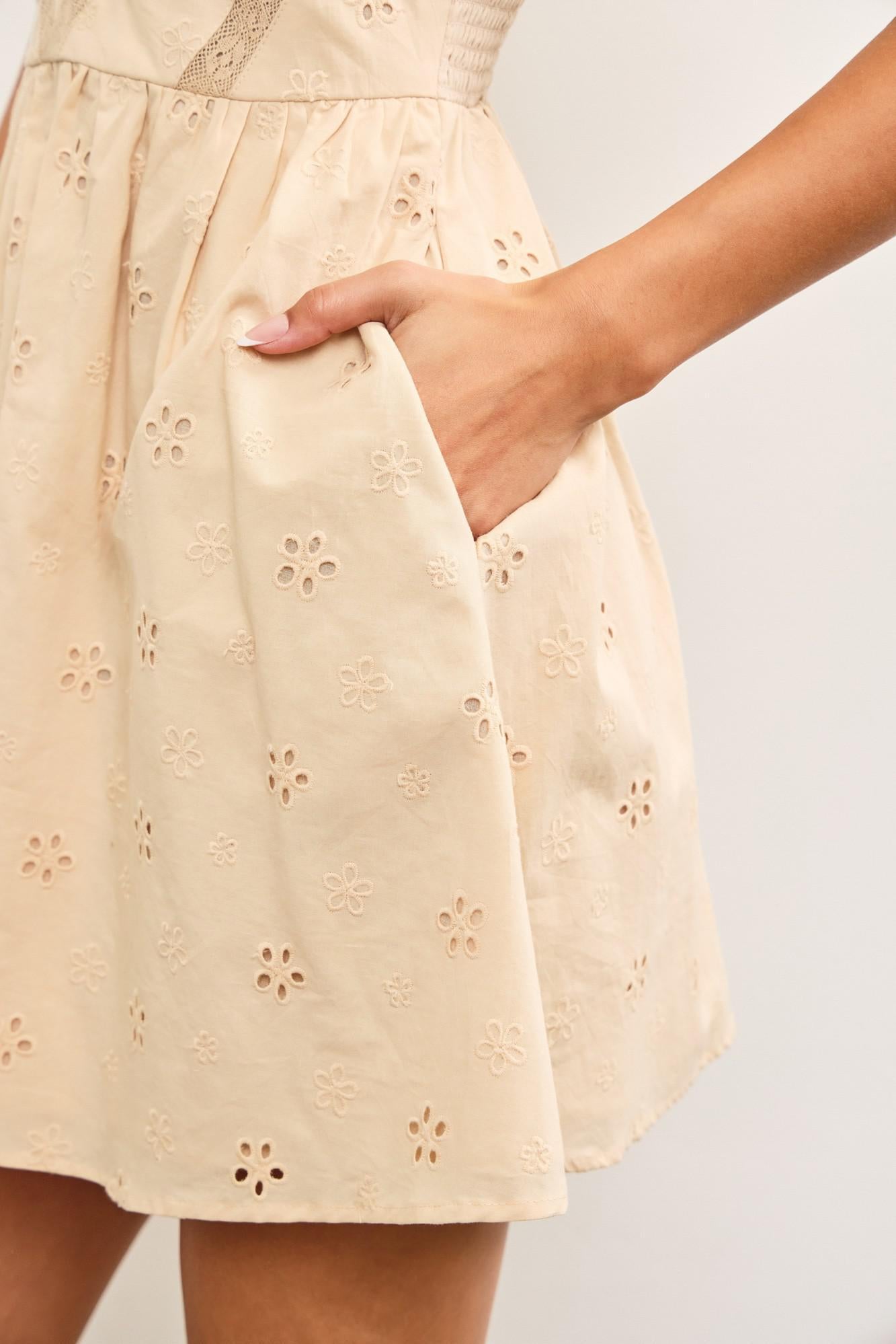 Eyelet Detail Mini Dress