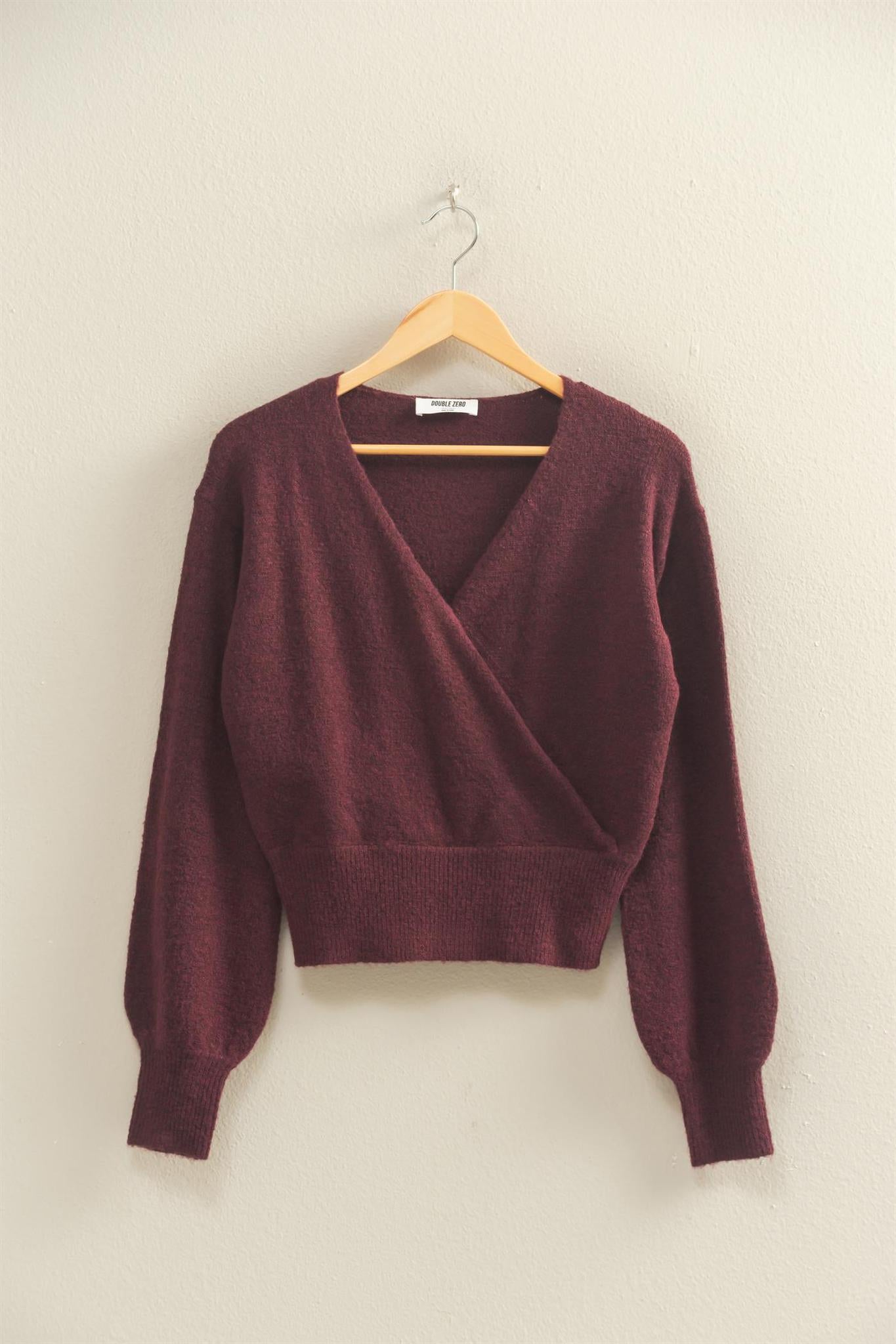 Dark Cherry Surplice V Neck Sweater