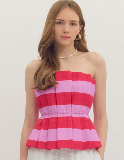 Red Striped Sleeveless Peplum Top