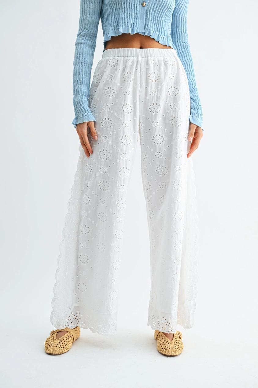 Broderie Anglaise Wide-Leg Trousers